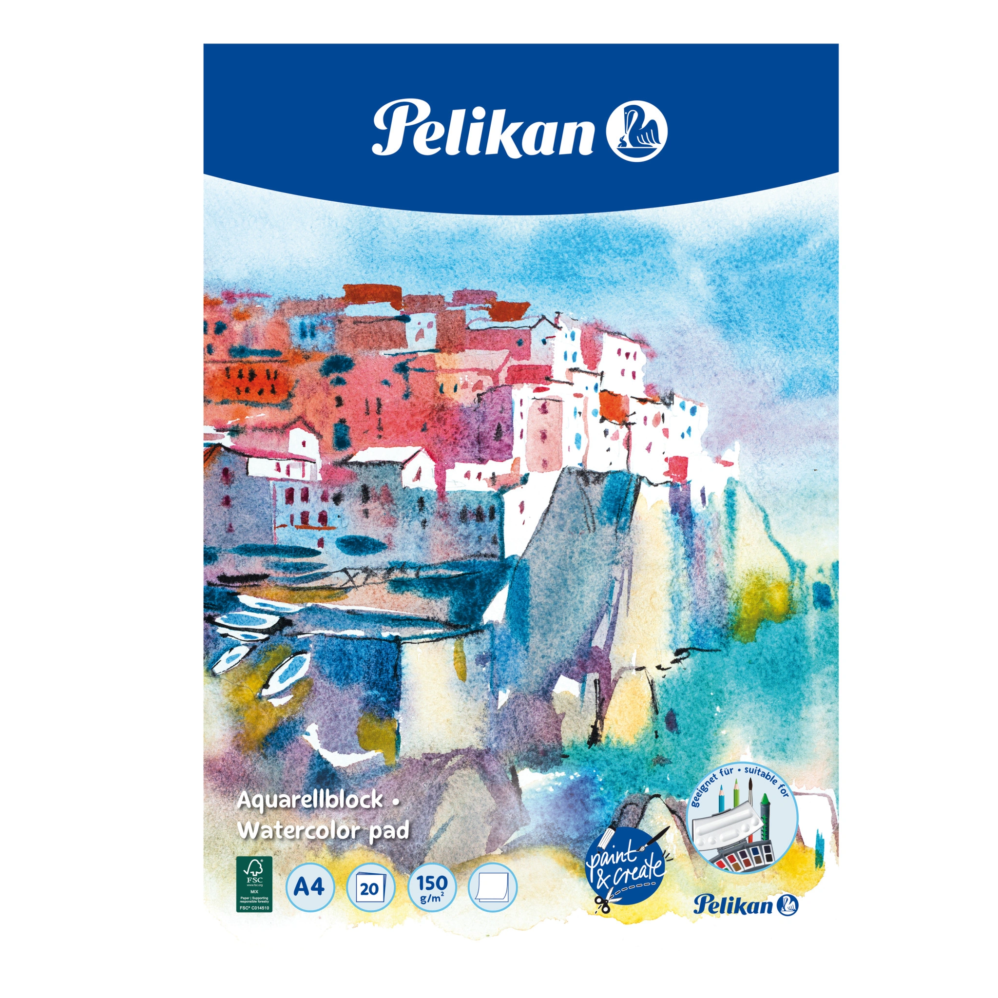 Pelikan Aquarellblock C4/20, DIN A4, 150 g/qm, 20 Blatt (EAN: 4012700236814)