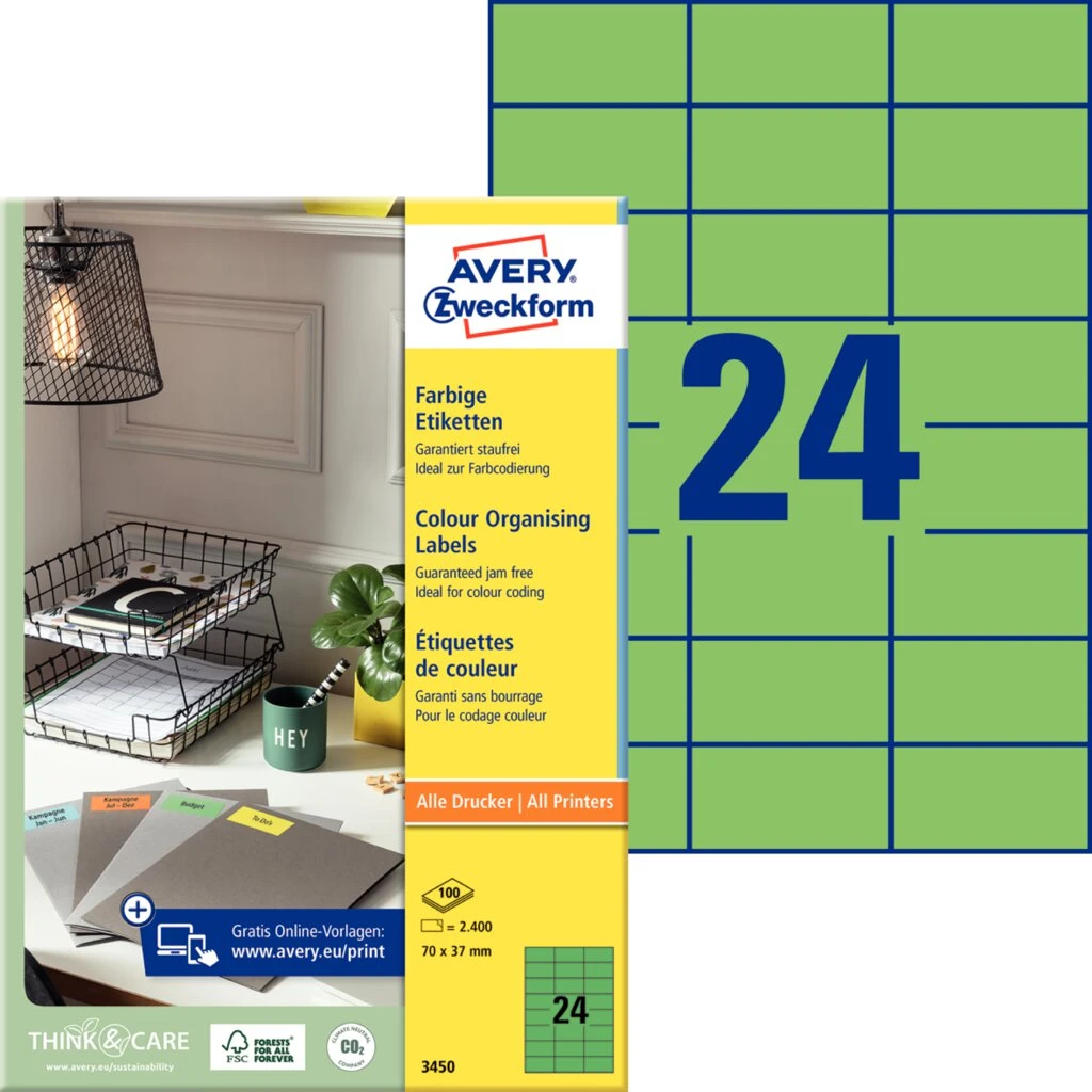 AVERY Zweckform Universal-Etiketten, 70 x 37 mm, grün (EAN: 4004182034507)