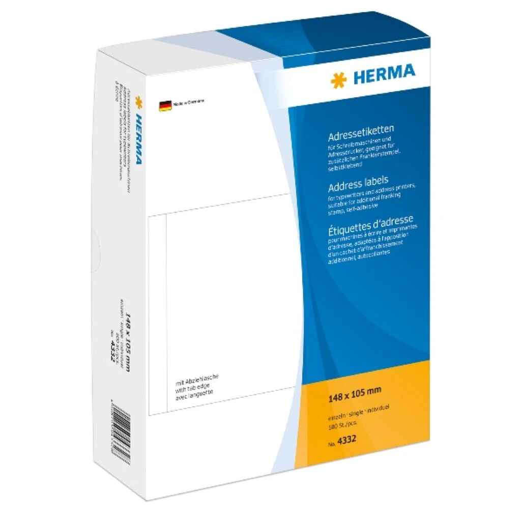 HERMA Adress-Etiketten, 148 x 105 mm, einzeln, weiß (EAN: 4008705043328)