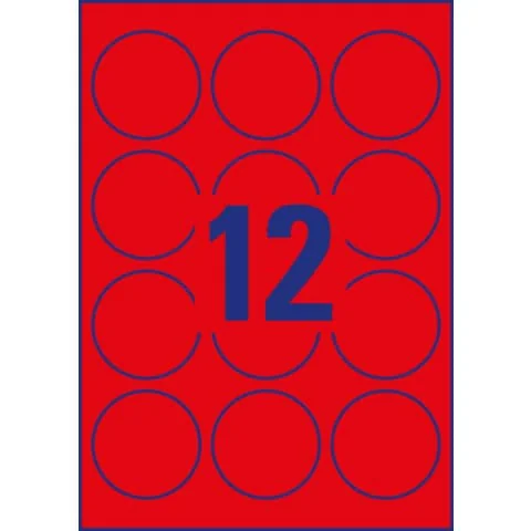 AVERY Zweckform Stick&Lift Etiketten, rund: 63,5 mm, rot, neon-rot (EAN: 4004182608401)