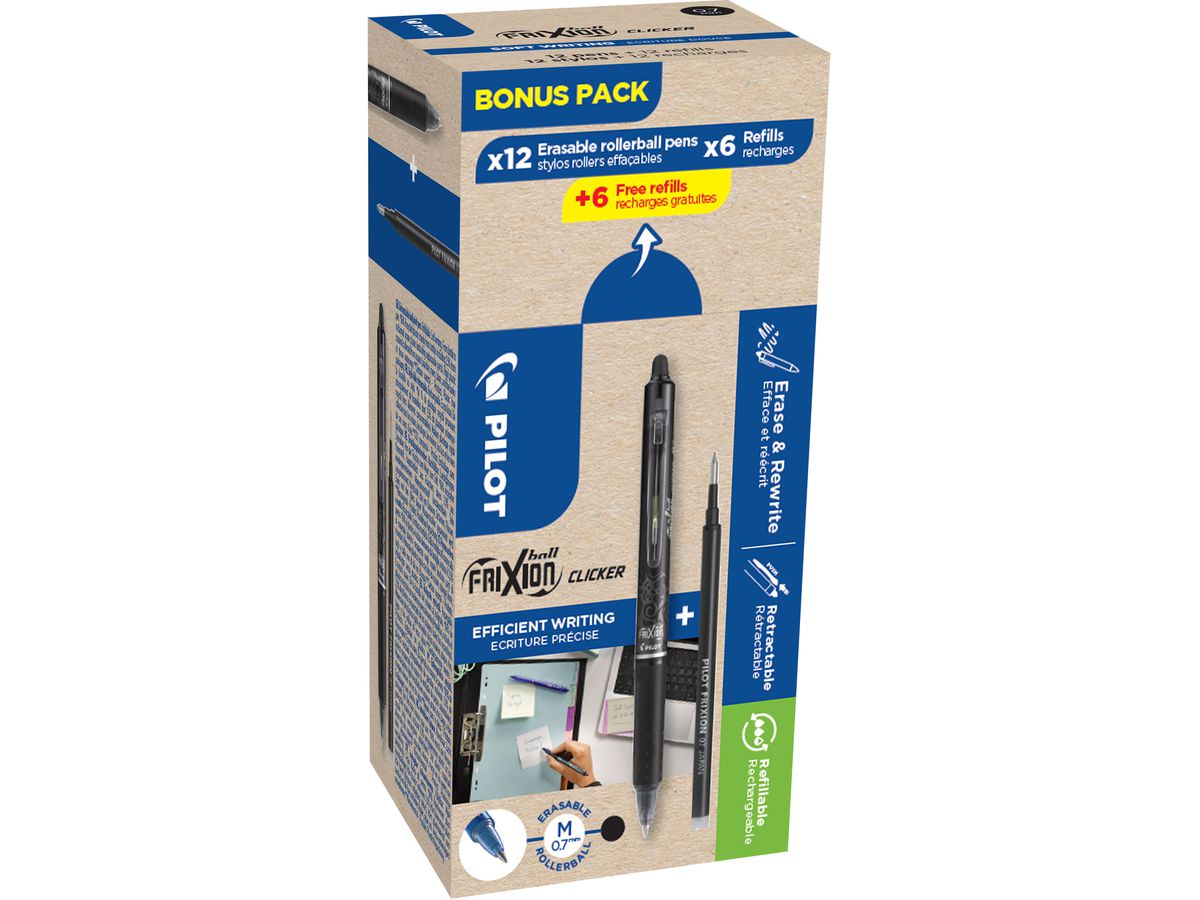 PILOT Tintenroller FRIXION BALL CLICKER 07, BONUS PACK (EAN: 3131910435853)