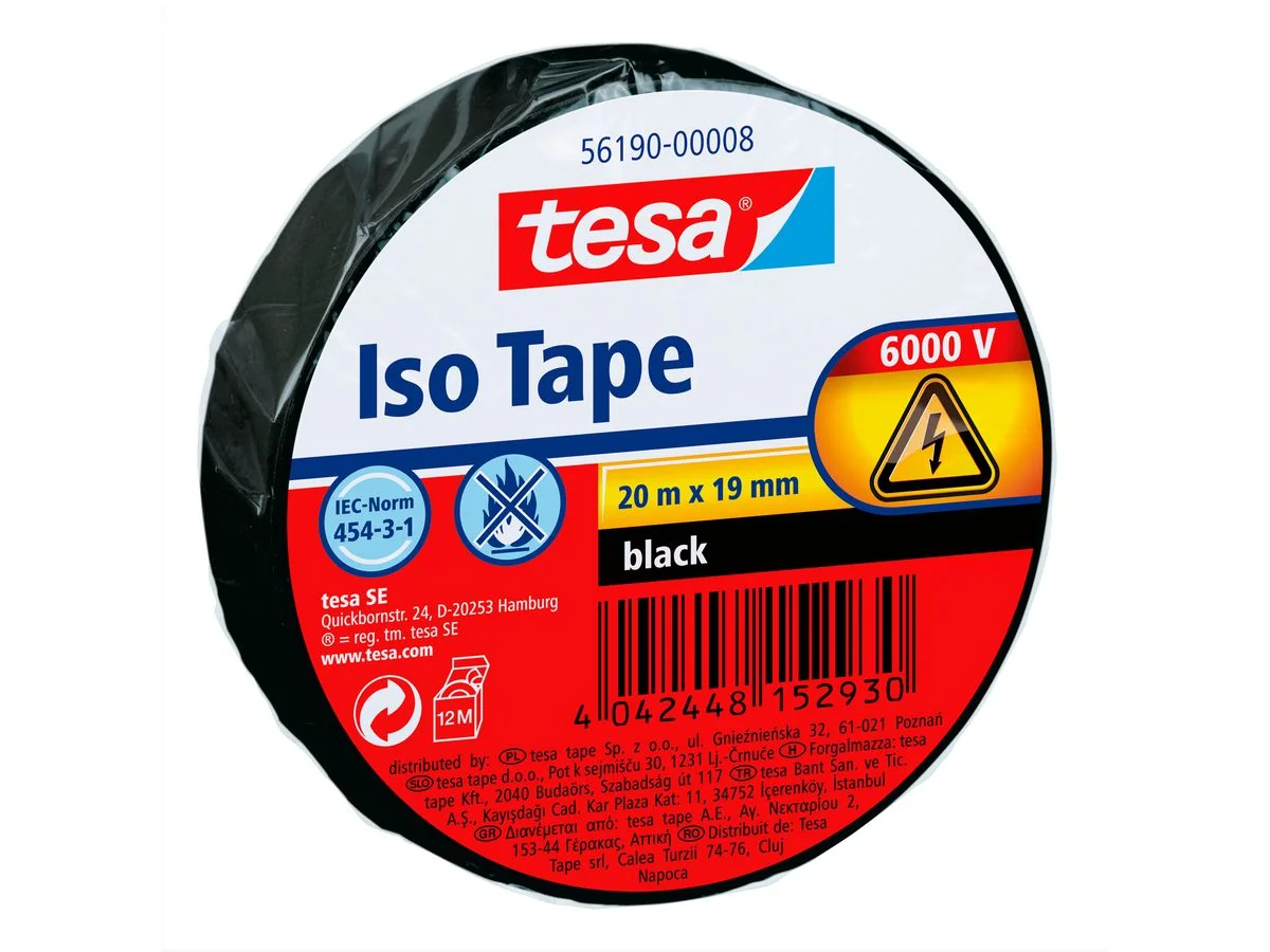 tesa Isolierband ISO TAPE, 19 mm x 20 m, schwarz (EAN: 4042448152930)
