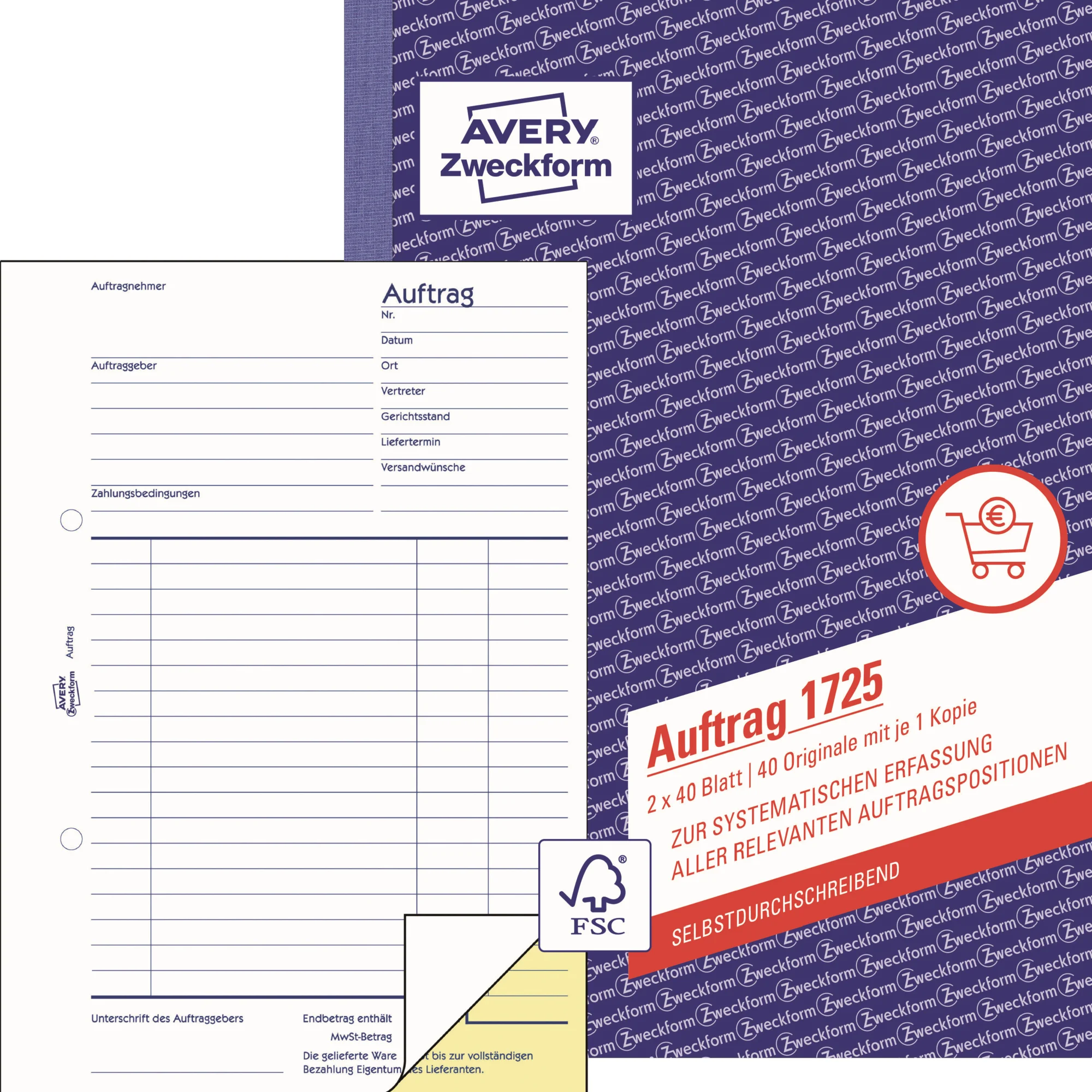 AVERY Zweckform Formularbuch "Auftrag", SD, A5, 2 x 40 Blatt (EAN: 4004182017258)