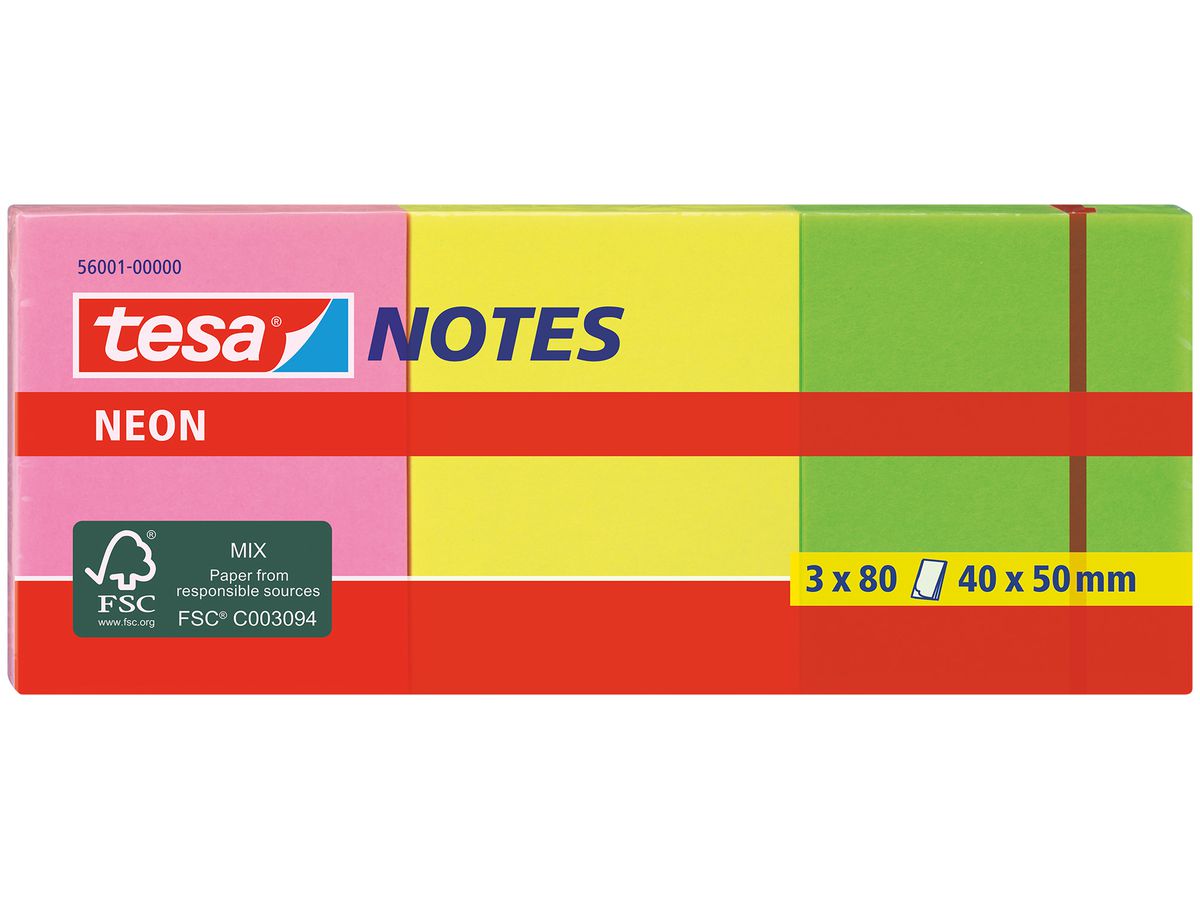 tesa Neon Notes Haftnotizen, 40 x 50 mm, 3-farbig (EAN: 4042448812483)