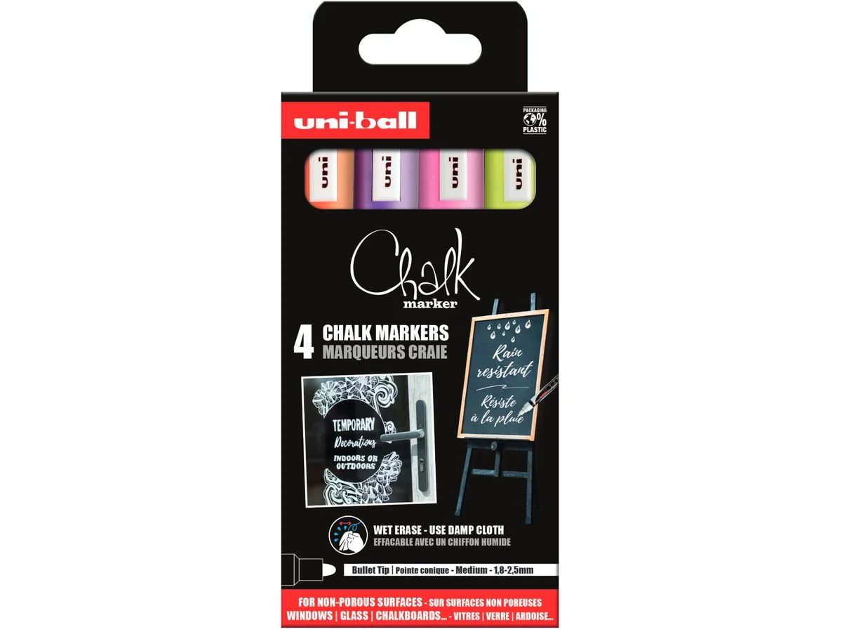 uni-ball Kreidemarker Chalk marker PWE5M/4 PF, 4er Etui, farbig sortiert (EAN: 3296280046792)