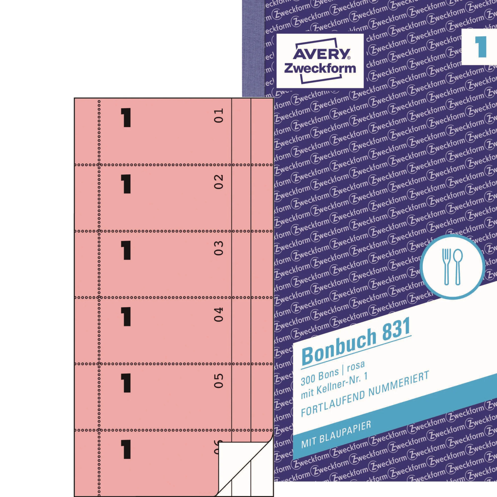 AVERY Zweckform Formularbuch "Bonbuch", 105 x 198 mm, rosa (EAN: 4004182008317)