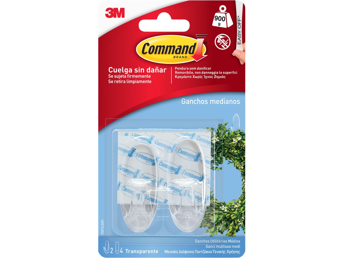 3M Command Haken, oval, Kunststoff, transparent, Größe: M (EAN: 4046717088005)