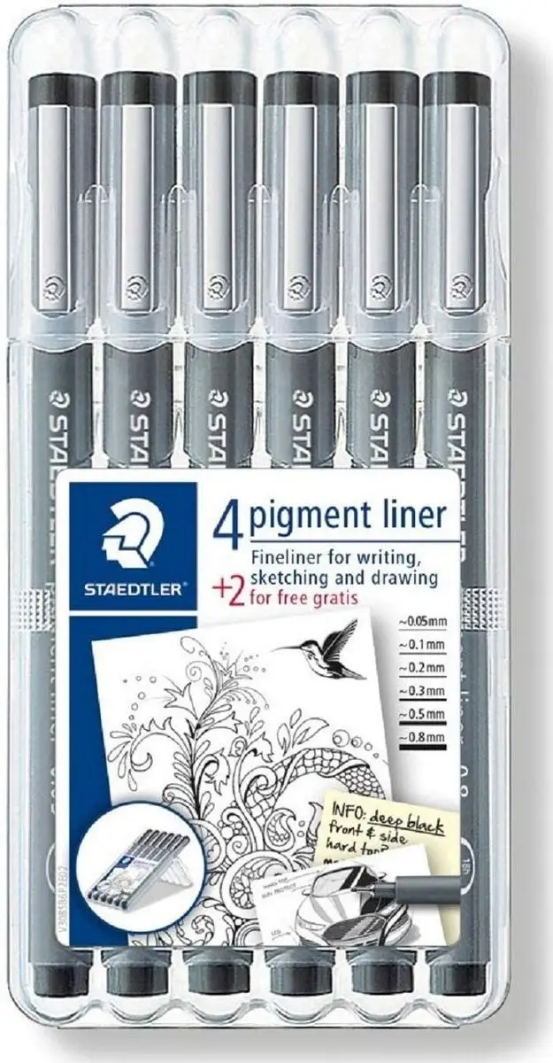 STAEDTLER Pigmentliner, schwarz, 4+2 GRATIS Etui (EAN: 4007817308356)