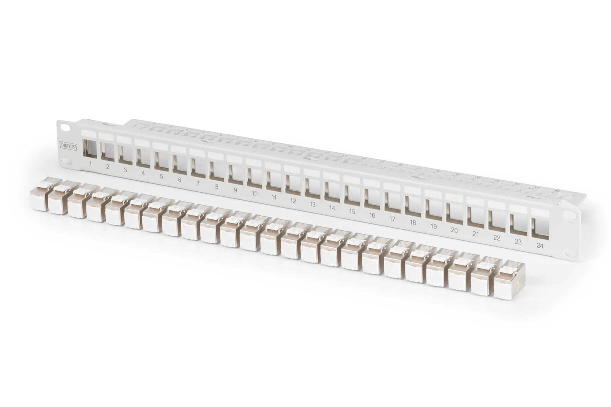 DIGITUS 19" Modulares Patch Panel, 24-Port, bestückt, grau (EAN: 4016032505730)