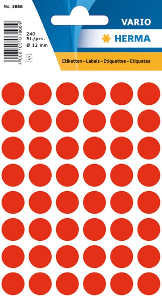 HERMA Markierungspunkte, Durchmesser: 13 mm, leuchtrot (EAN: 4008705018661)