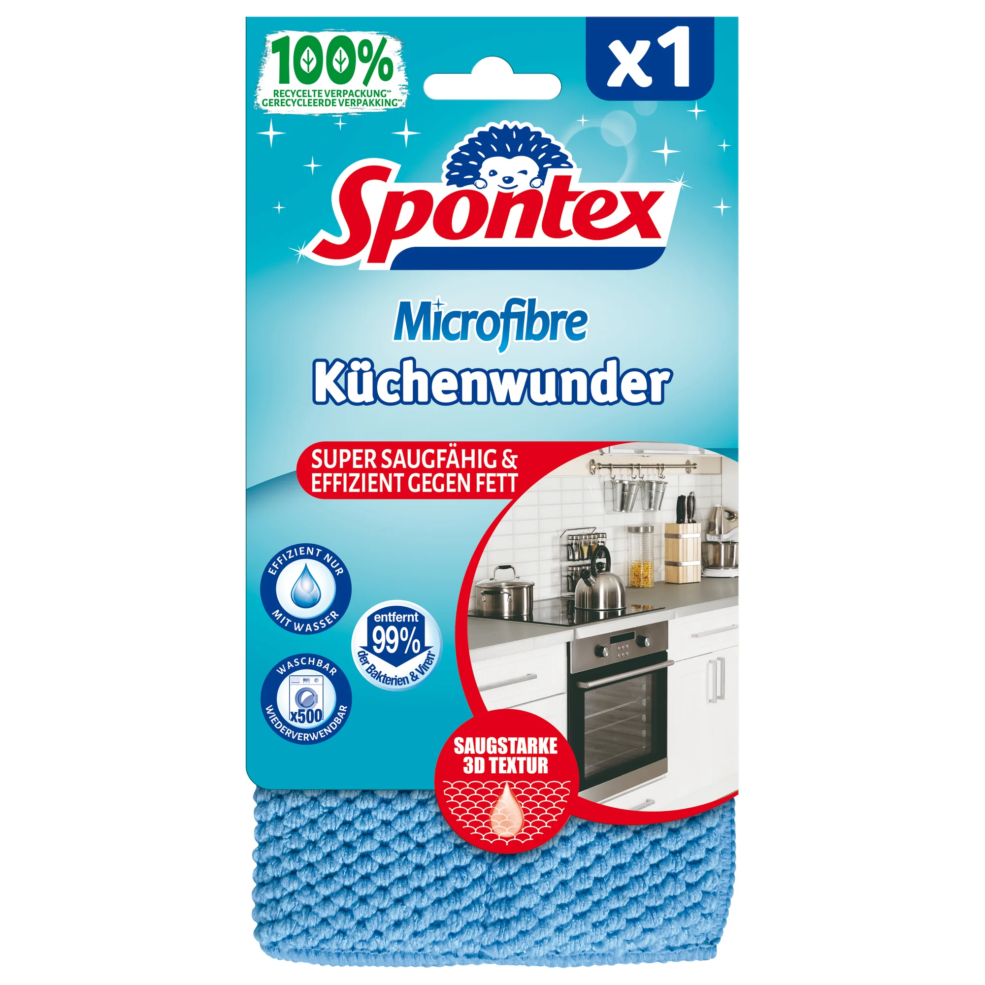 Spontex Mikrofaser-Volumenpad Küchenwunder 3D, blau (EAN: 4008600207115)