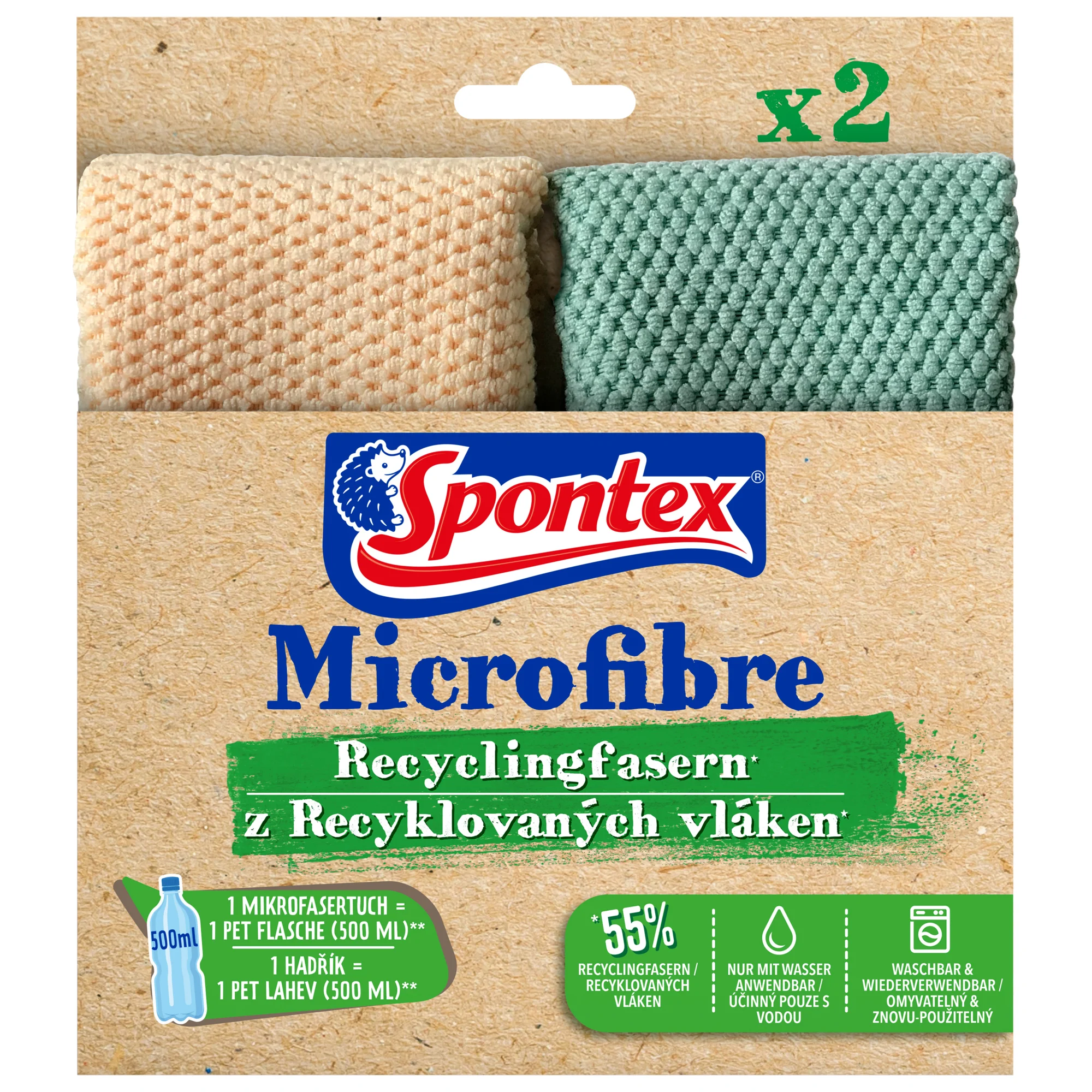Spontex Mikrofasertuch aus Recyclingfasern, 2er Pack (EAN: 3384127001582)