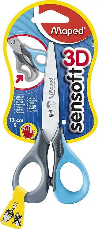 Maped Bastelschere Sensoft 3D, Länge: 130 mm, Linkshänder, blau/dunkelblau, lila/pink, blau/grün (EAN: 3154146935003)
