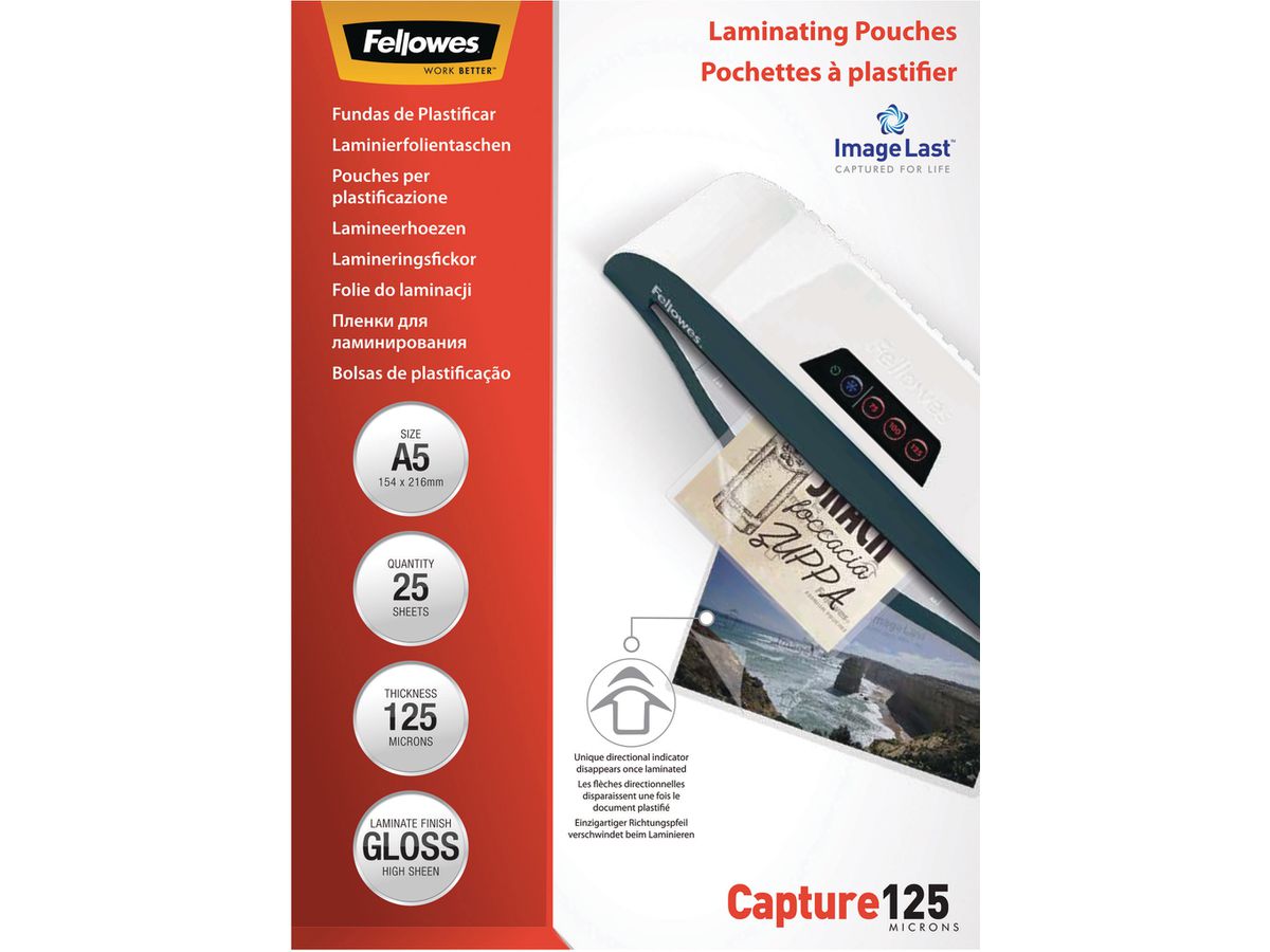 Fellowes Laminierfolientasche, DIN A5, glänzend, 250 mic (EAN: 0077511539619)