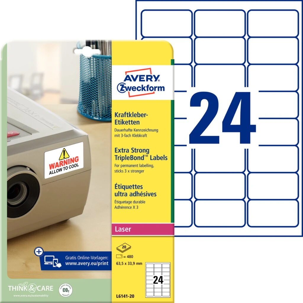 AVERY Zweckform Kraftkleber-Etiketten, 63,5 x 33,9 mm, weiß (EAN: 4004182059869)