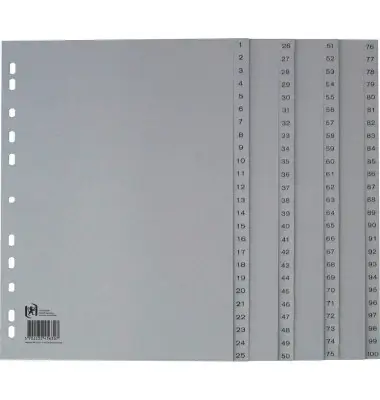 Oxford Kunststoff-Register, 1-100, DIN A4, grau, 100-teilig (EAN: 5702232456307)
