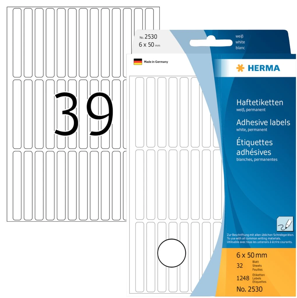 HERMA Vielzweck-Etiketten, 6 x 50 mm, weiß, Großpackung (EAN: 4008705025300)