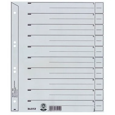 LEITZ Trennblätter, A4 Überbreite, Kraftkarton 200g/qm, grau (EAN: 4002432331369)