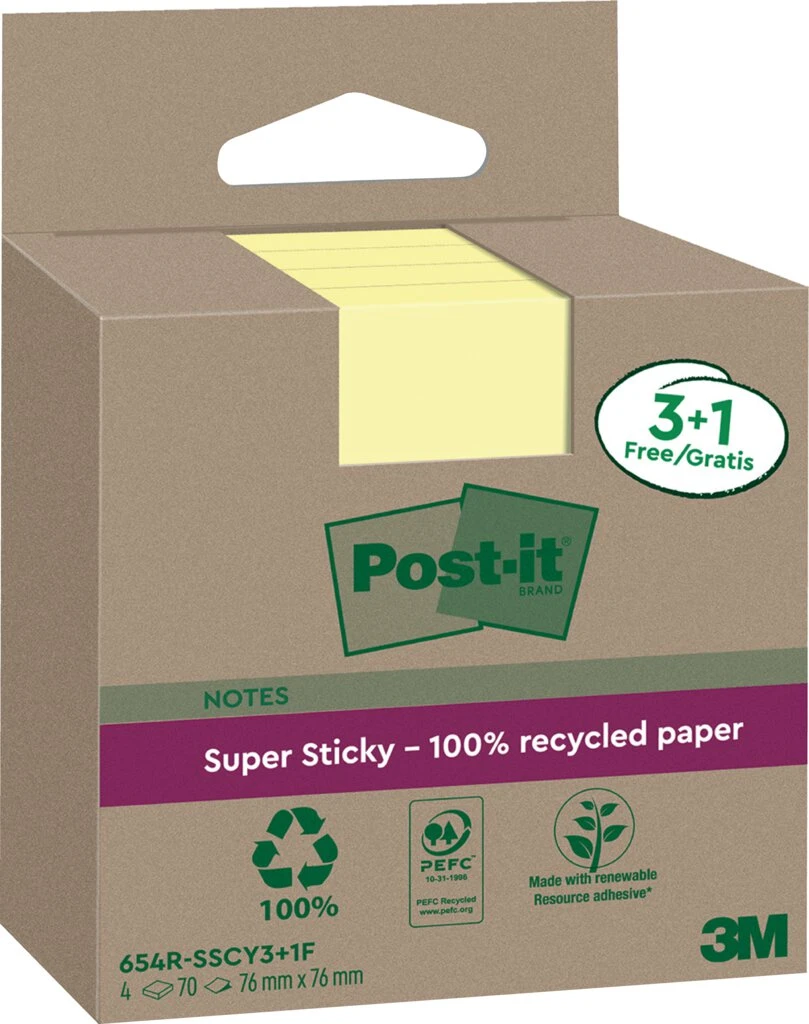 Post-it Haftnotizen super sticky Recycling notes, gelb (EAN: 4064035060190)