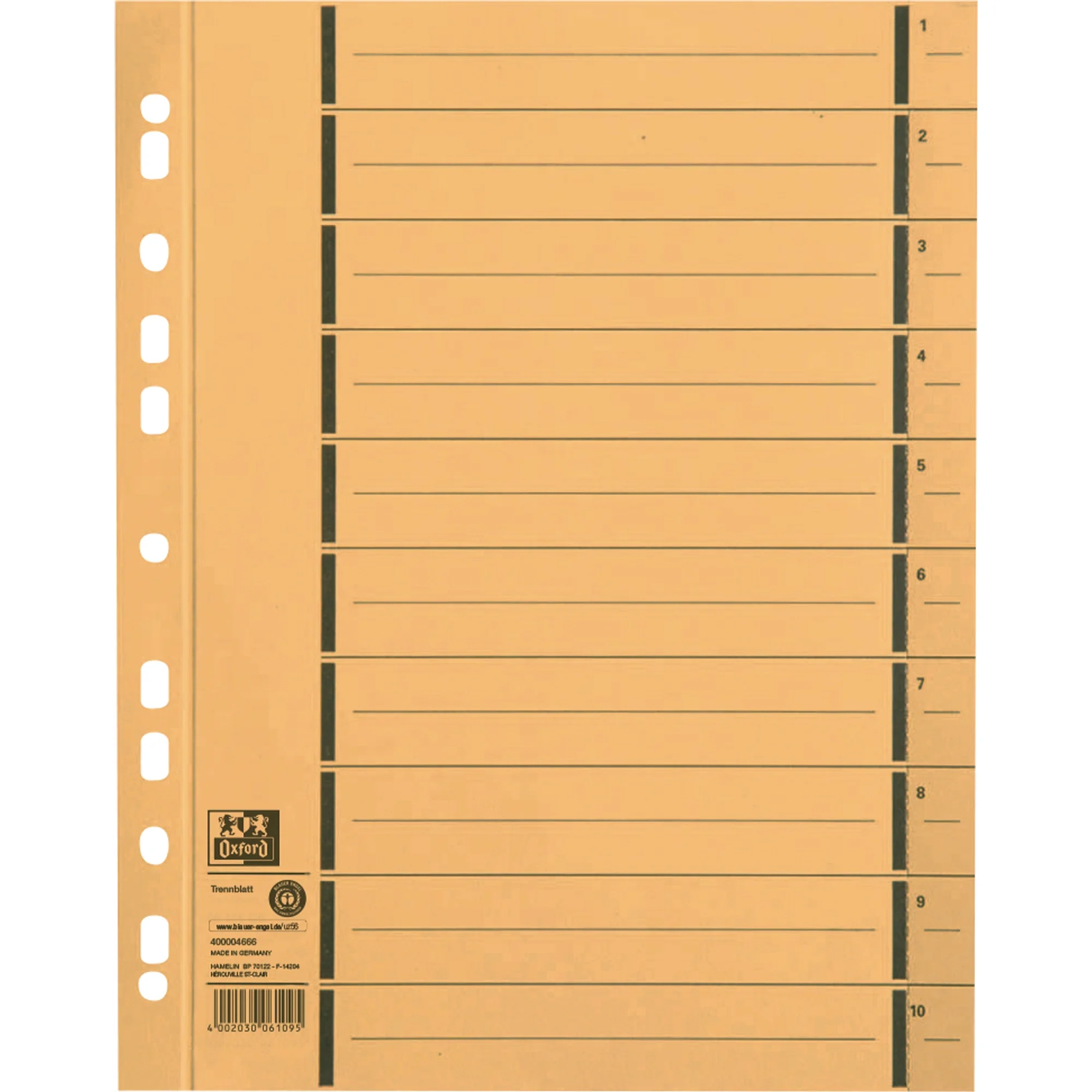 Oxford Trennblätter mit Perforation, DIN A4, gelb (EAN: 4002030013421)