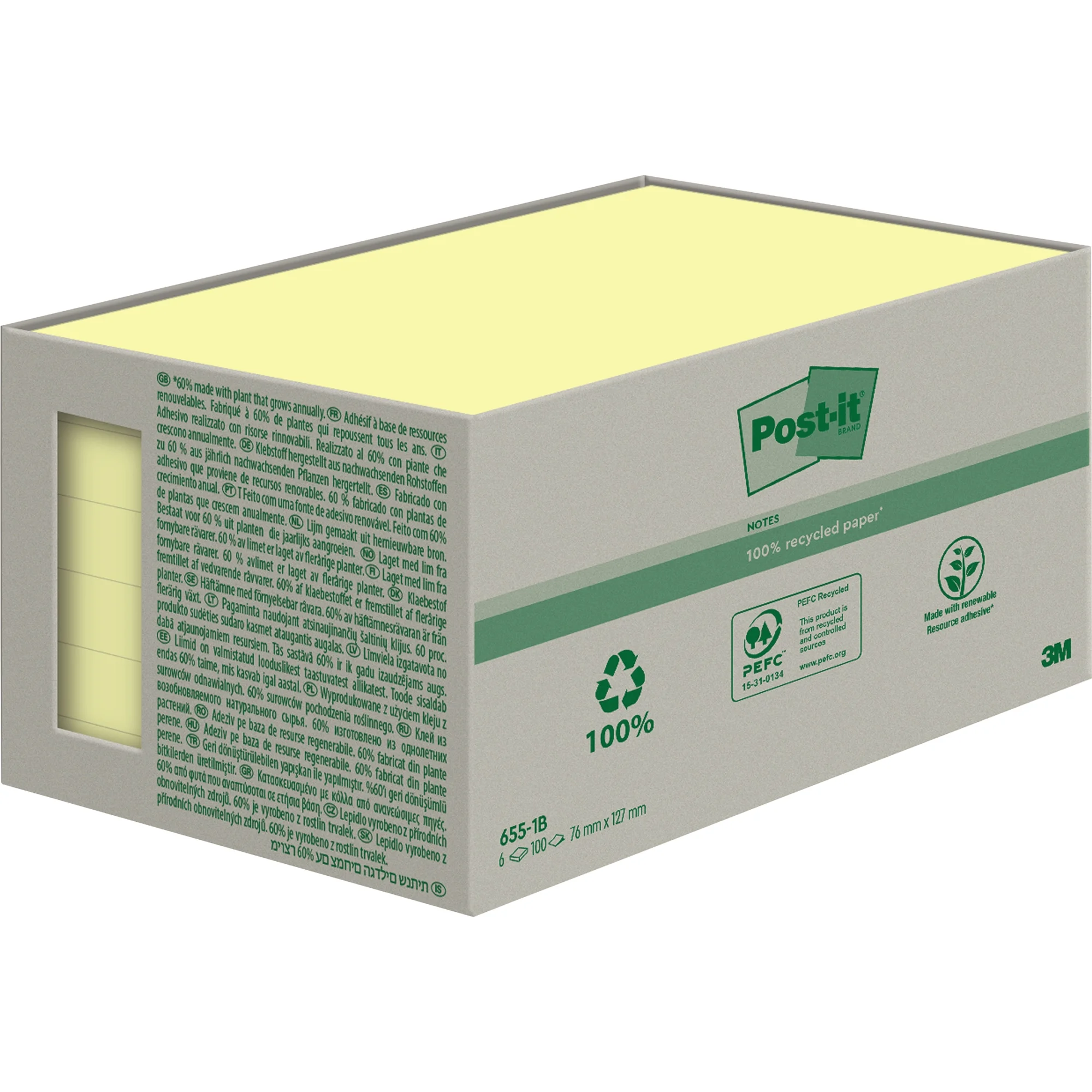 Post-it Haftnotizen Recycling notes, 127 x 76 mm, gelb (EAN: 4054596723160)