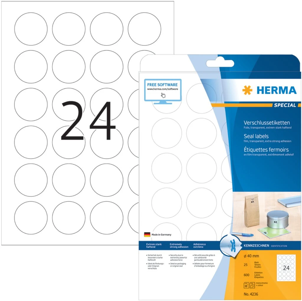 HERMA Verschluss-Etiketten SPECIAL, rund, transparent (EAN: 4008705042369)