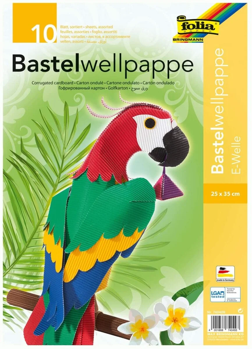 folia Bastelwellkarton, 250 x 350 mm, 10 Blatt, sortiert (EAN: 4001868740493)