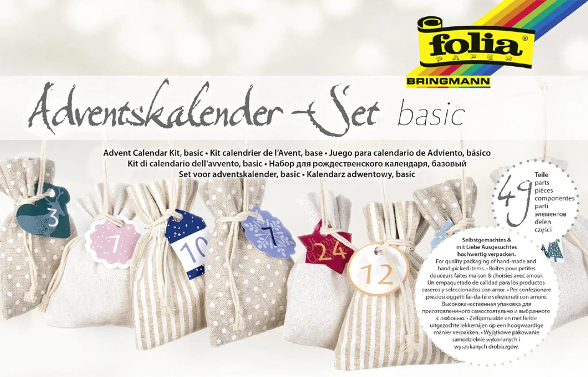 folia Adventskalender-Set BASIC, Stoffbeutel, 49-teilig, naturfarben (EAN: 4001868115598)