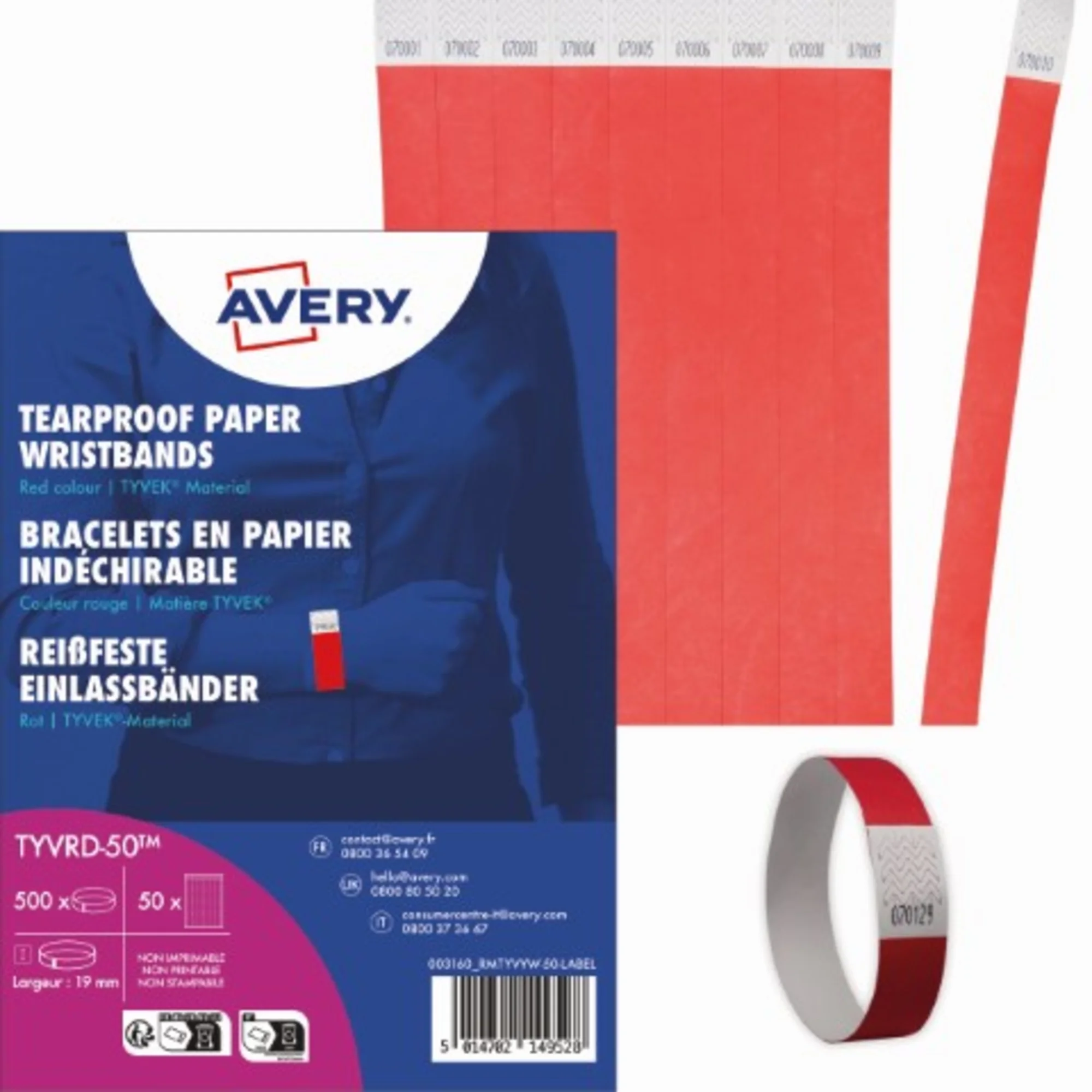 AVERY Eventbänder/Einlassbänder, 256 x 19 mm, neonrot (EAN: 5014702149511)
