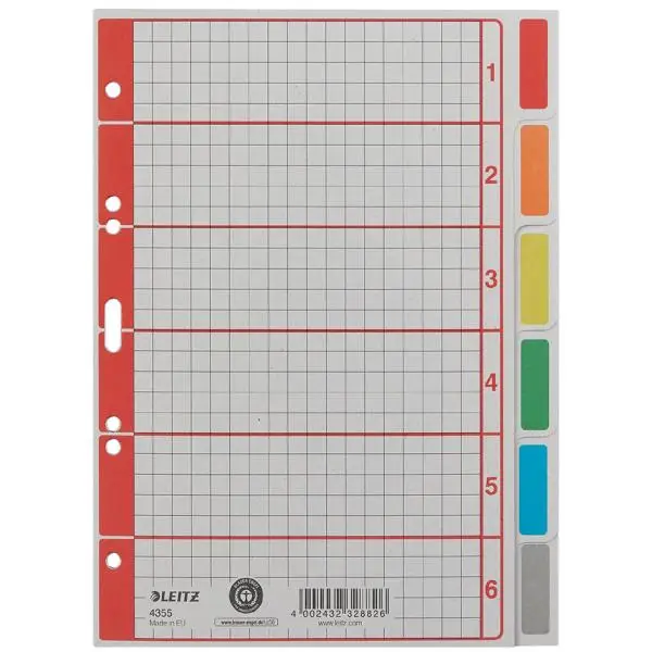 LEITZ Karton-Register extrastark, blanko, A5, 6-teilig, grau (EAN: 4002432328826)