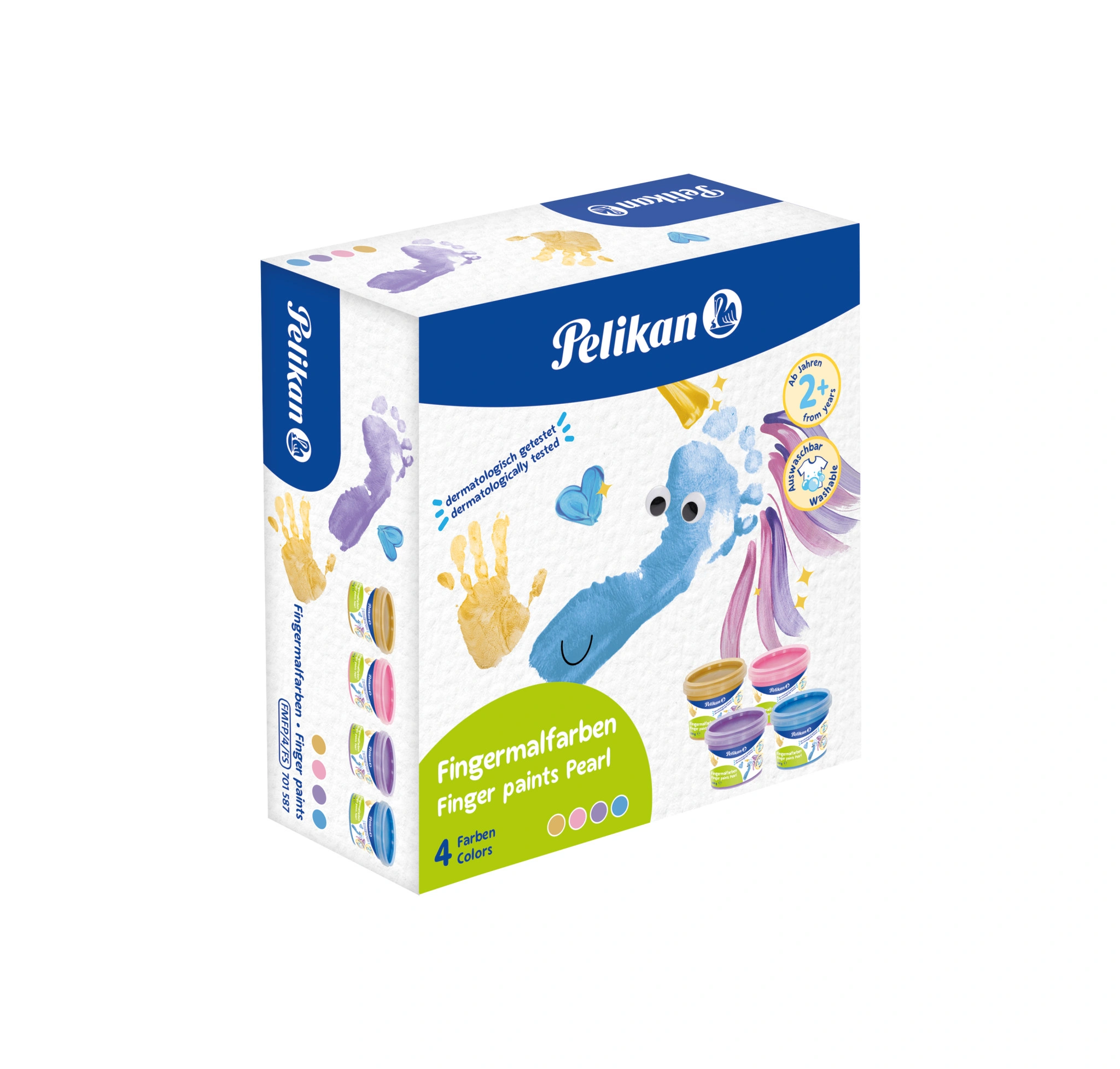 Pelikan Fingerfarbe Pearlfarben, 4er Set, goldgelb pearl, pink pearl, blau pearl und violett pearl (EAN: 4012700701589)