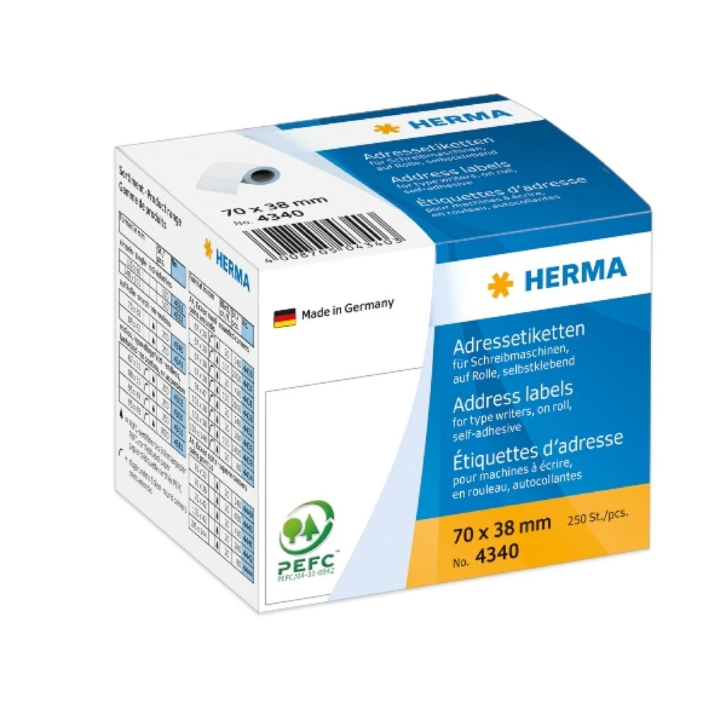 HERMA Adress-Etiketten, 70 x 38 mm, endlos, weiß (EAN: 4008705043403)