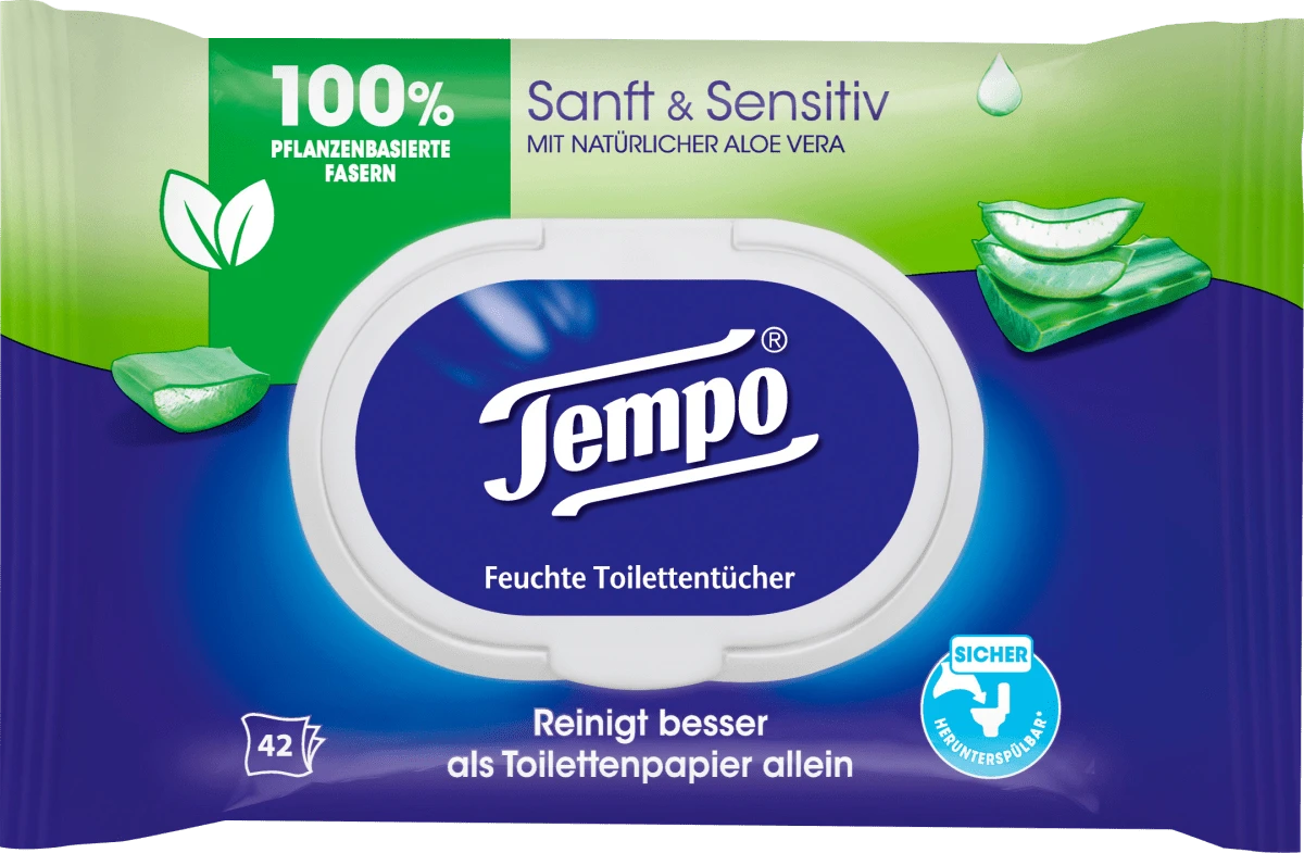 Tempo Feuchte Toilettentücher sanft & sensitiv,mit Aloe Vera (EAN: 7322540907520)