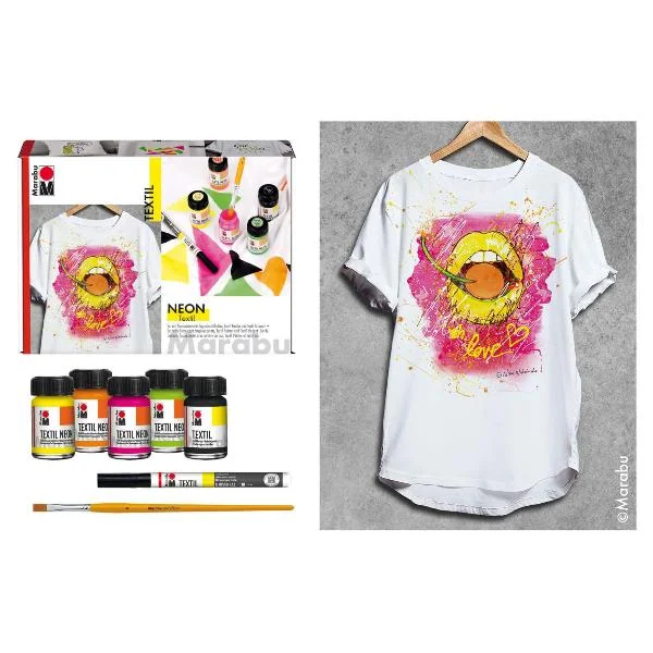 Marabu Textil Neon Set, 4 x 15 ml, neon-gelb, neon-orange, neon-pink, neon-grün (EAN: 4007751733726)