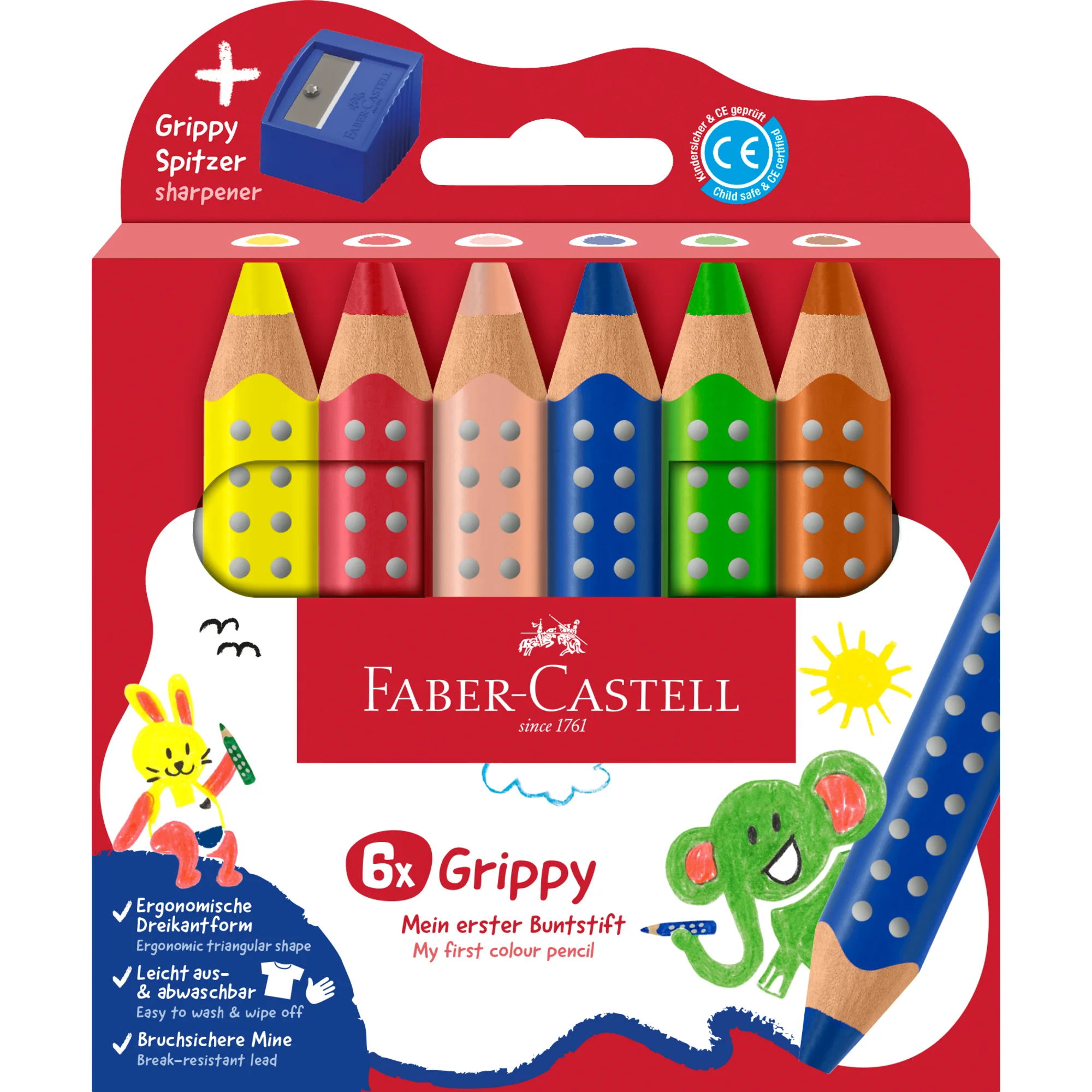 FABER-CASTELL Dreikant-Buntstift Grippy, 6er Kartonetui (EAN: 4005401106357)