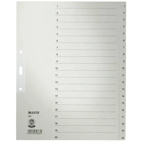 LEITZ Tauenpapier-Register, Zahlen, A4 Überbreite, 1-20,grau (EAN: 4002432328864)