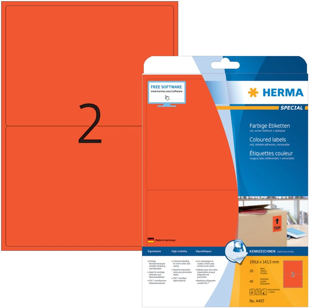 HERMA Universal-Etiketten SPECIAL, 199,6 x 143,5 mm, rot (EAN: 4008705044974)