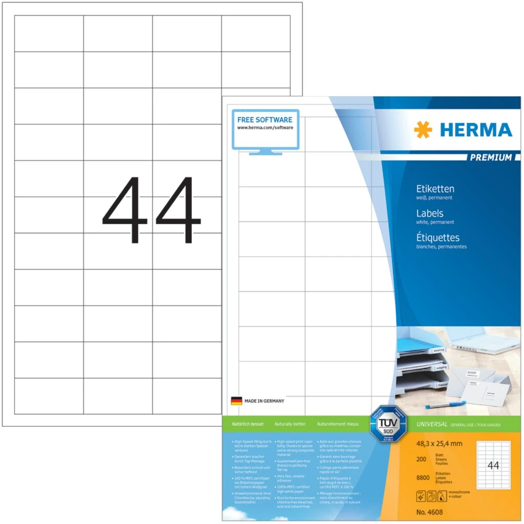 HERMA Universal-Etiketten PREMIUM, 48,3 x 25,4 mm, weiß (EAN: 4008705046084)