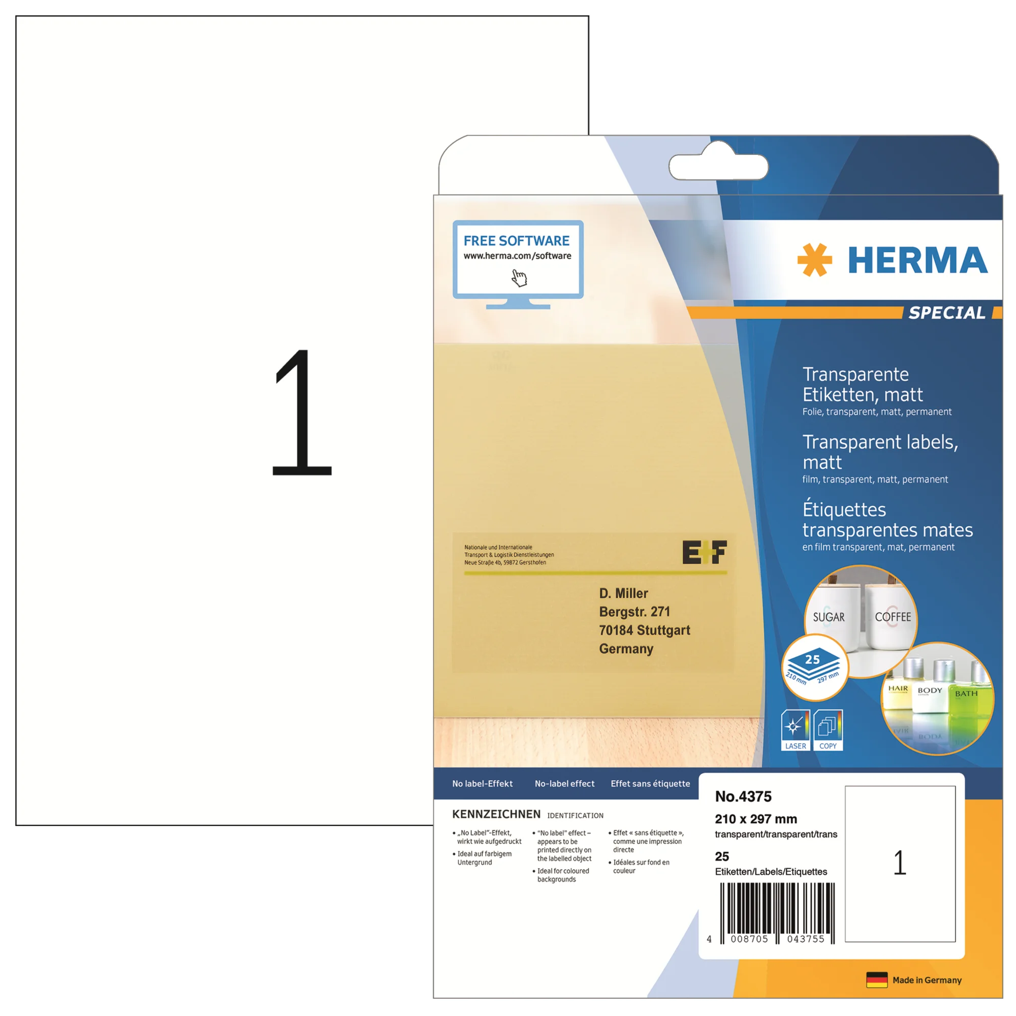 HERMA Transparente Folien-Etiketten SPECIAL, 210 x 297 mm (EAN: 4008705043755)
