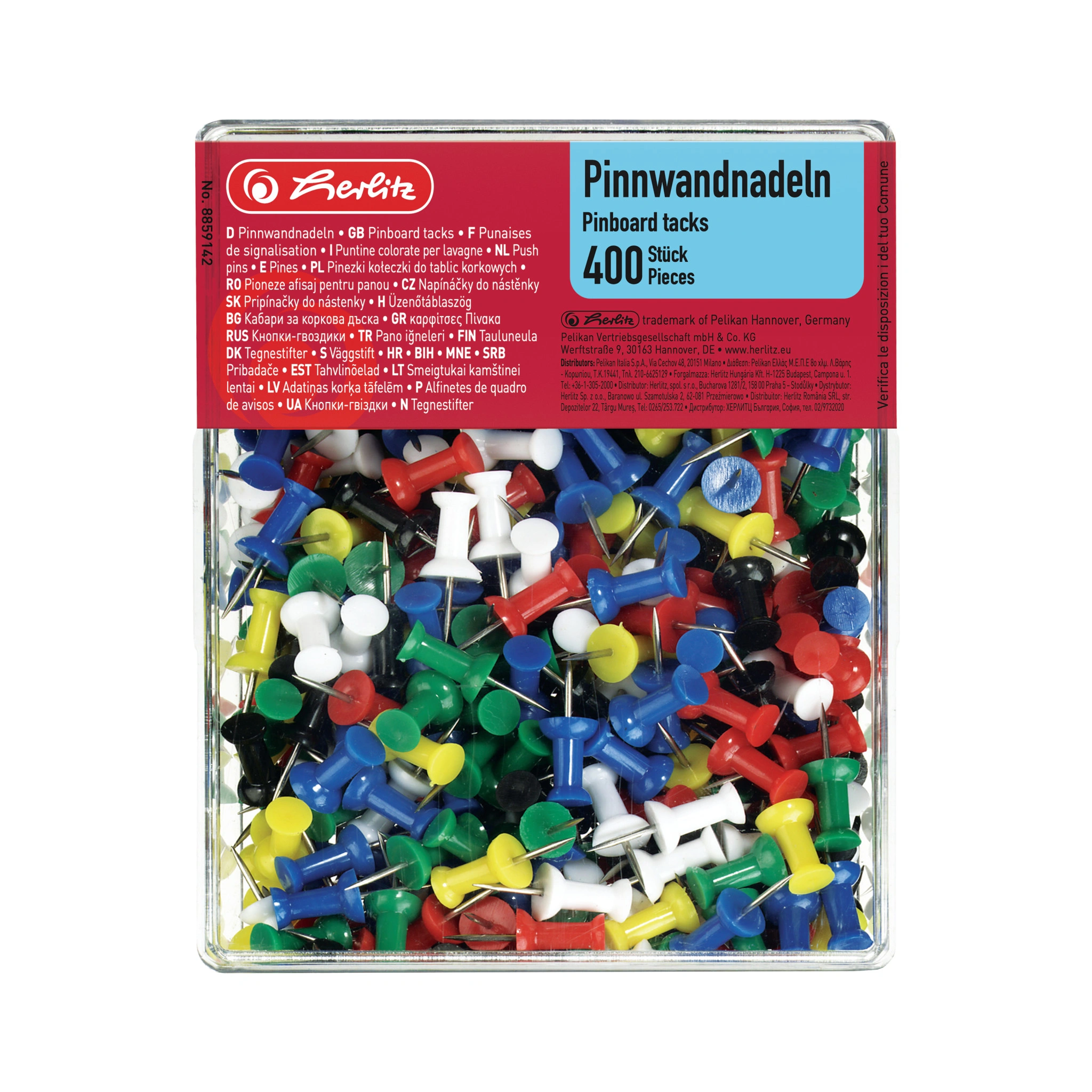 herlitz Pinnwand-Nadeln, farbig sortiert, Inhalt: 400 Stück (EAN: 4008118859141)