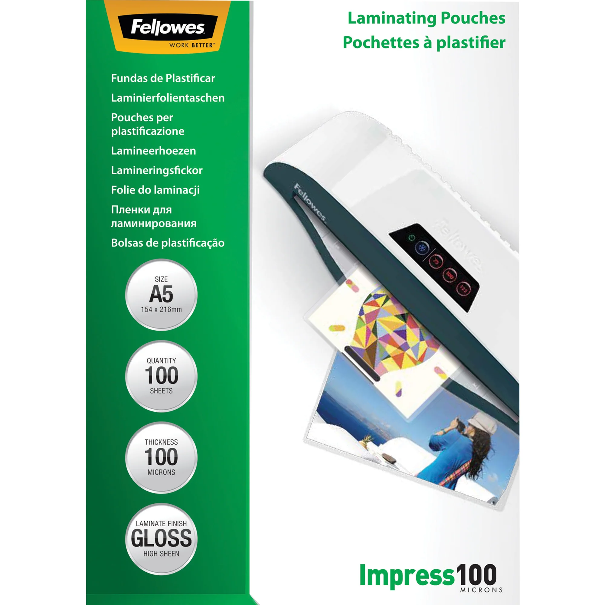 Fellowes Laminierfolientasche, DIN A5, glänzend, 200 mic (EAN: 0077511535109)