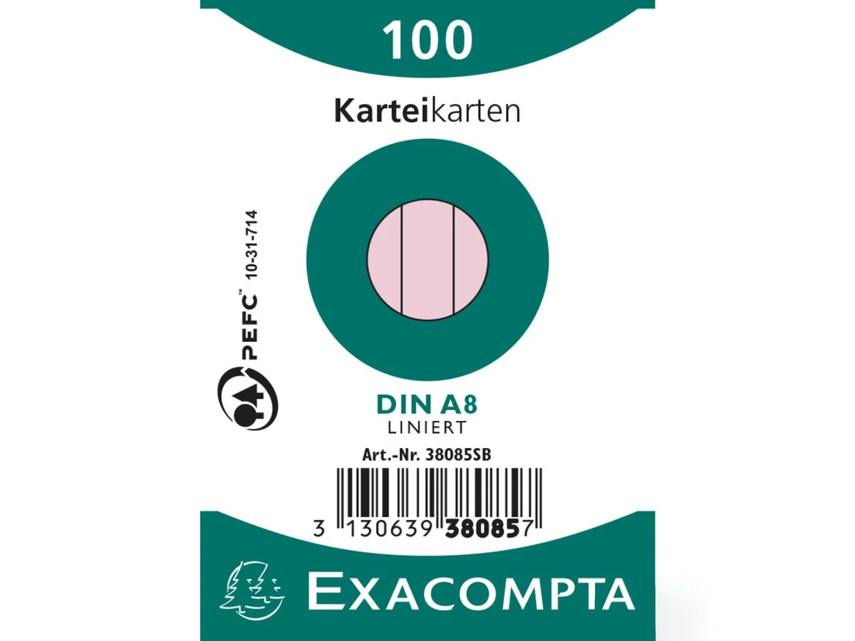EXACOMPTA Karteikarten, DIN A8, liniert, rosa (EAN: 3130639380857)