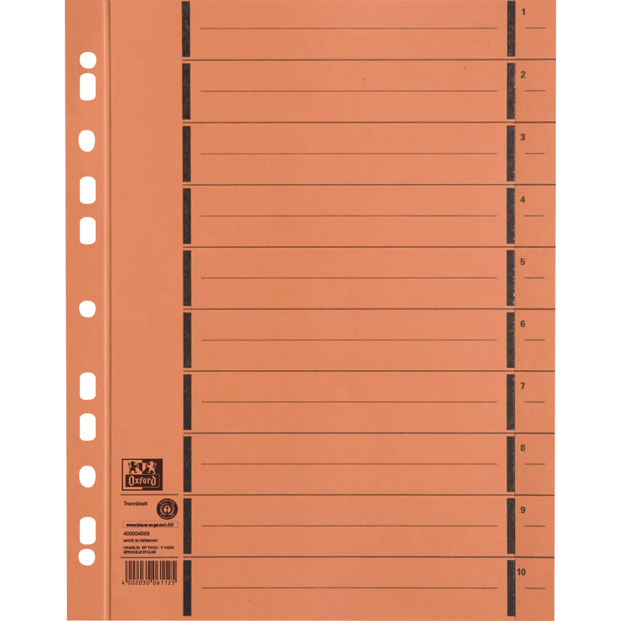 Oxford Trennblätter mit Perforation, A4 Überbreite, orange (EAN: 4002030013452)