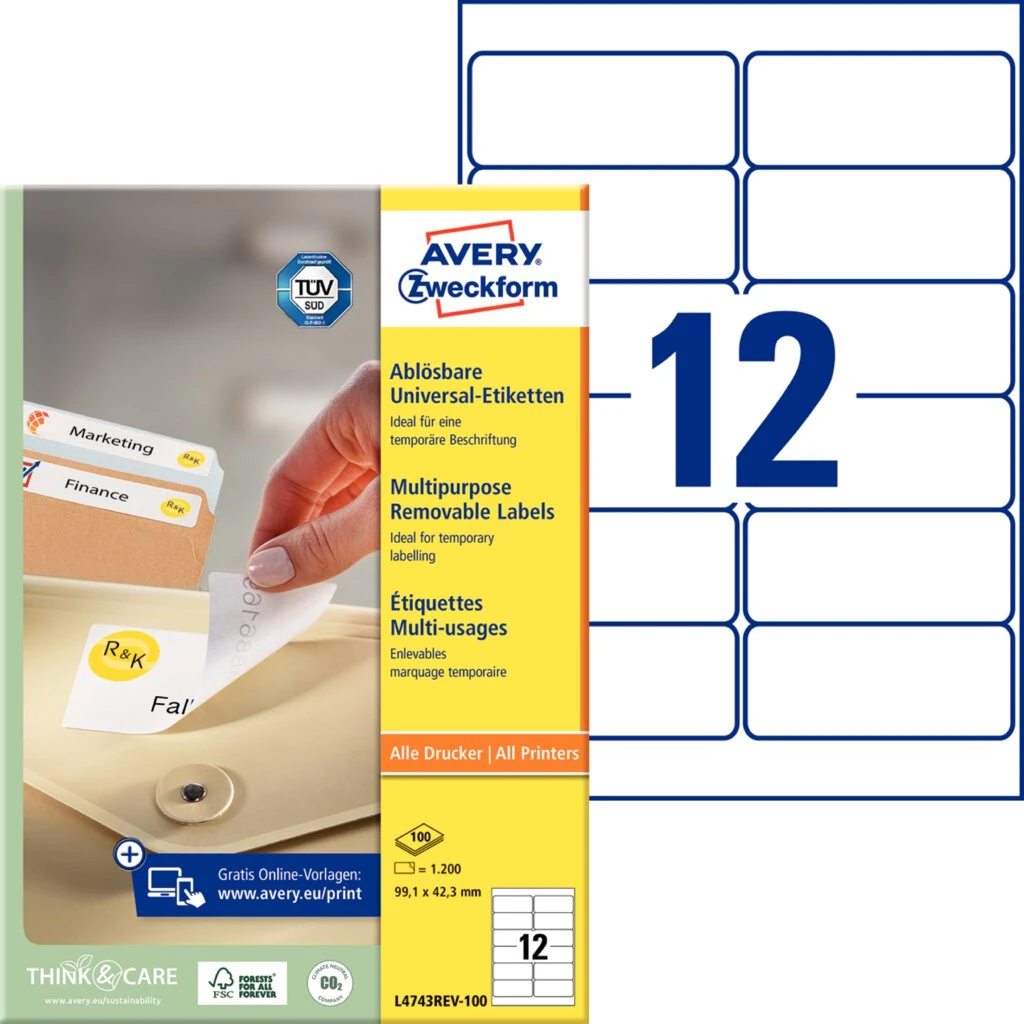 AVERY Zweckform Universal-Etiketten, 99,1 x 42,3 mm, weiß (EAN: 4004182433317)