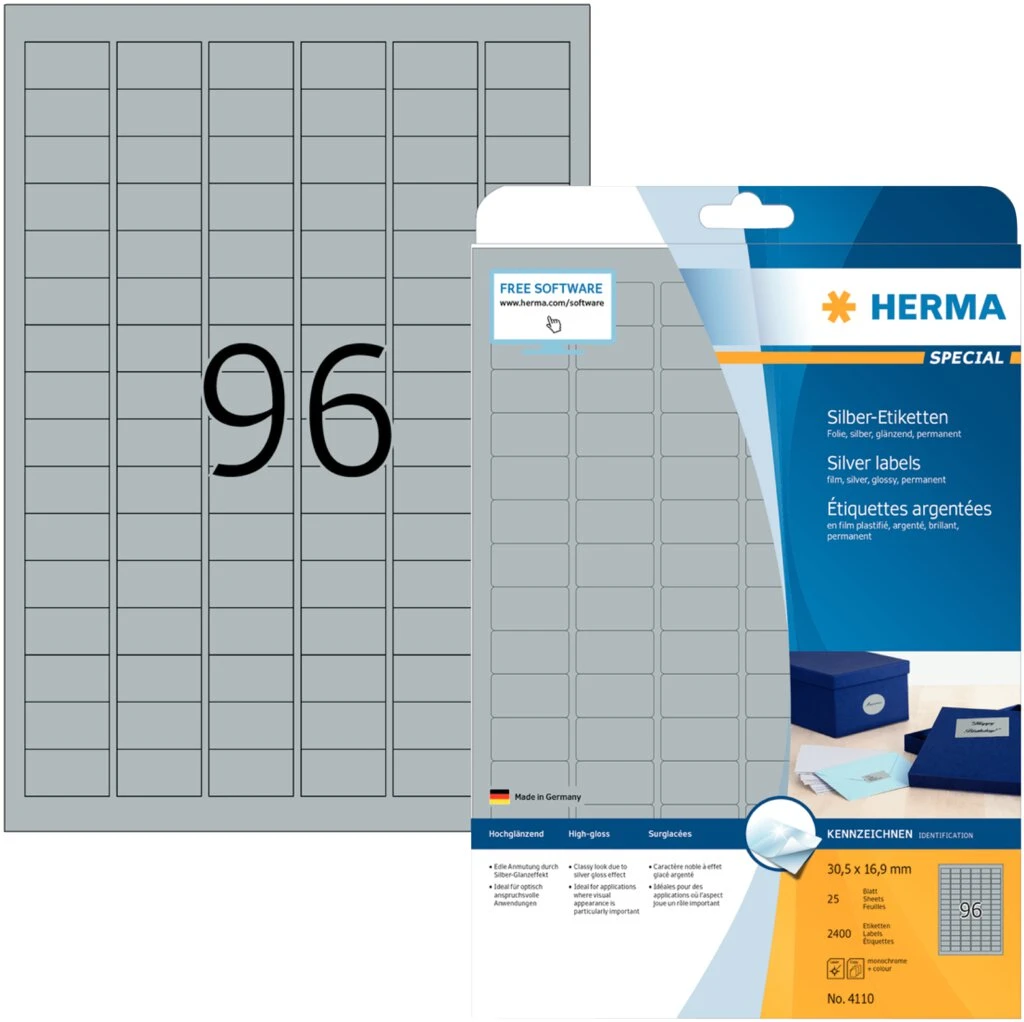 HERMA Silberfarbene Folien-Etiketten SPECIAL, 30,5 x 16,9 mm (EAN: 4008705041102)