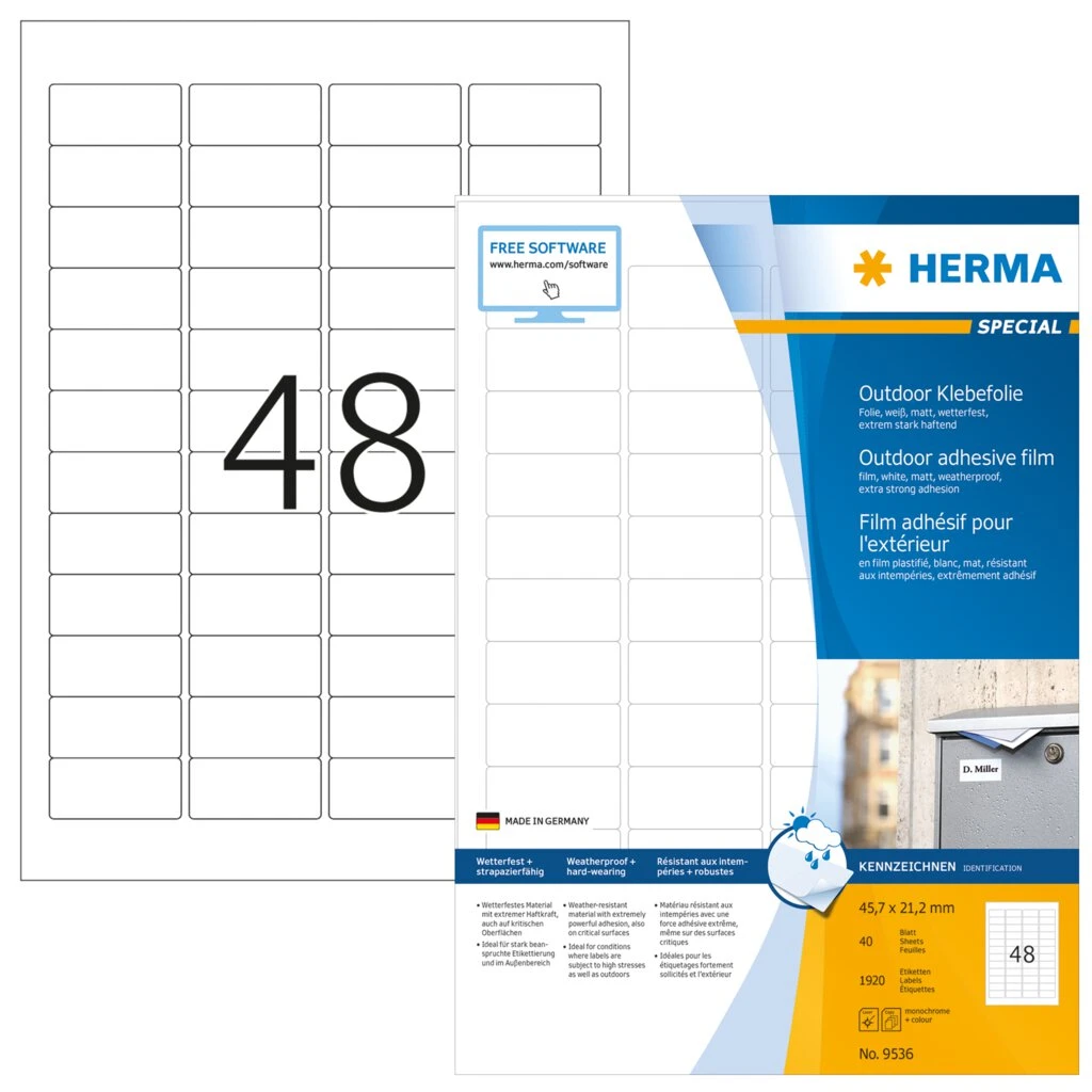 HERMA Outdoor Folien-Etiketten SPECIAL, 45,7 x 21,2 mm, weiß (EAN: 4008705095365)