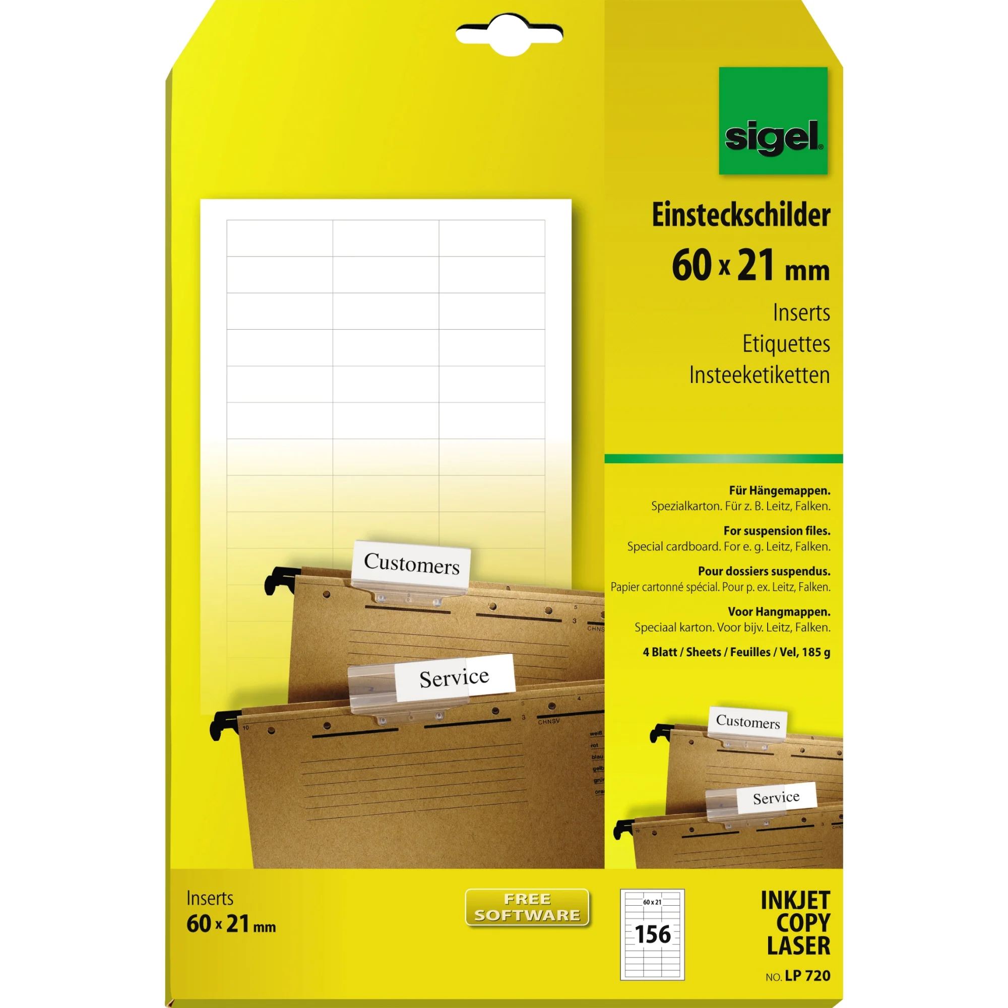 sigel PC-Einsteckschilder für Hängemappen, 60 x 21 mm, weiß (EAN: 4004360992100)