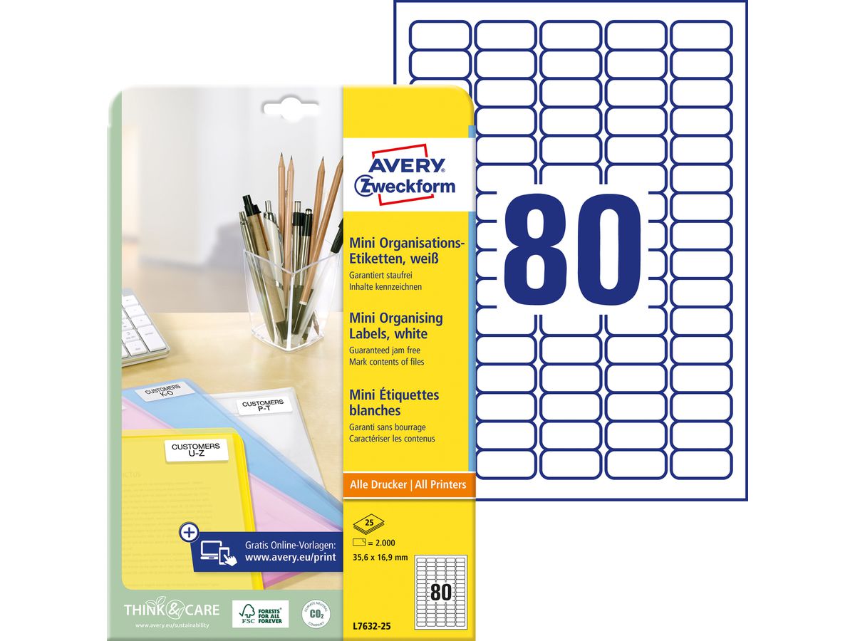 AVERY Zweckform Mini-Etiketten, 35,6 x 16,9 mm, weiß (EAN: 4004182609286)