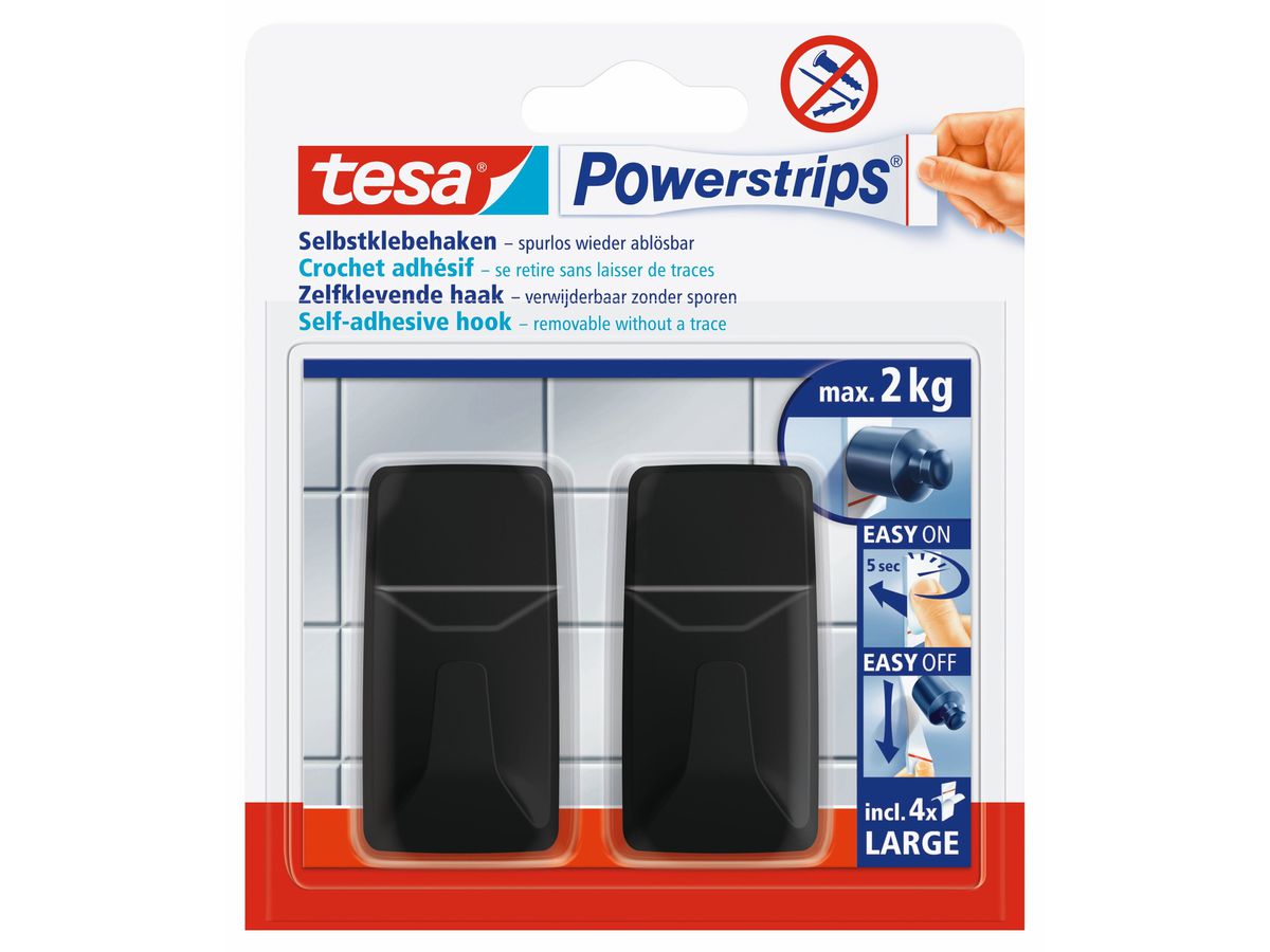 tesa Powerstrips Haken LARGE Rechteck, schwarz (EAN: 4063565247057)