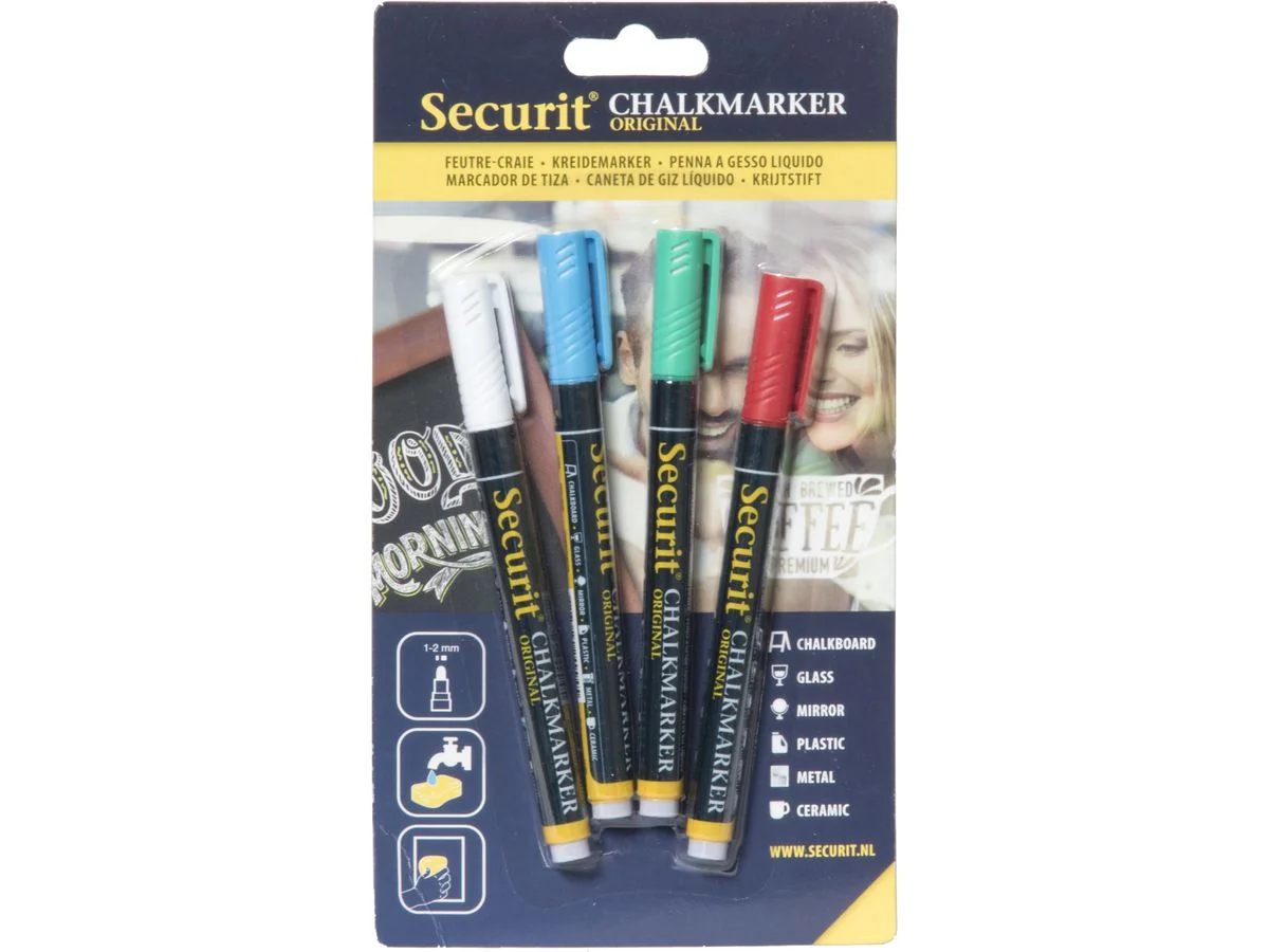 Securit Kreidemarker ORIGINAL SMALL, 4er Set, blau, rot, grün und weiß (EAN: 8718226492661)